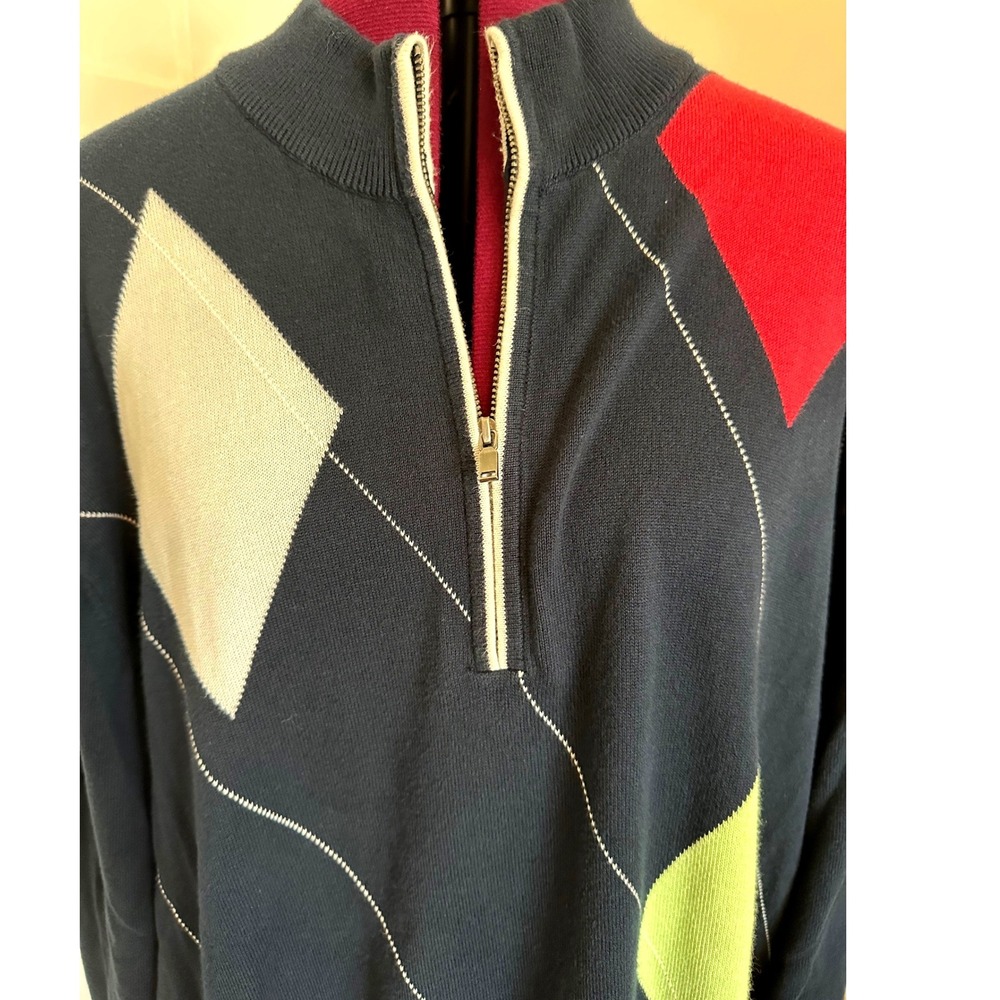 Cutter & Buck Mens XXL Navy  Argyle 1/4 Zip 100%CottonSweater/90's/Athleisure